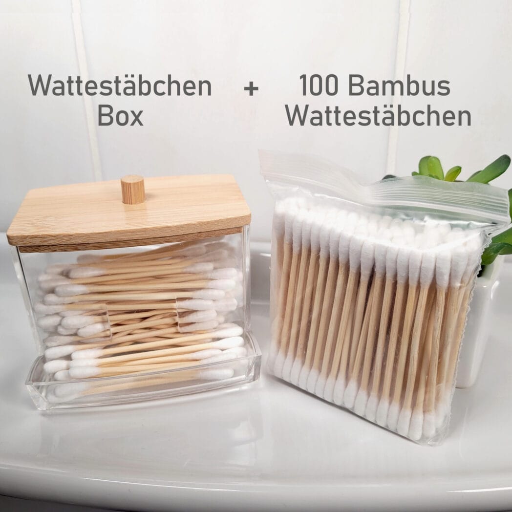 <strong>Wattestäbchen-Box + 100 Bambus Wattestäbchen</strong> aus Kunststoff mit Bambusdeckel – Bild 4